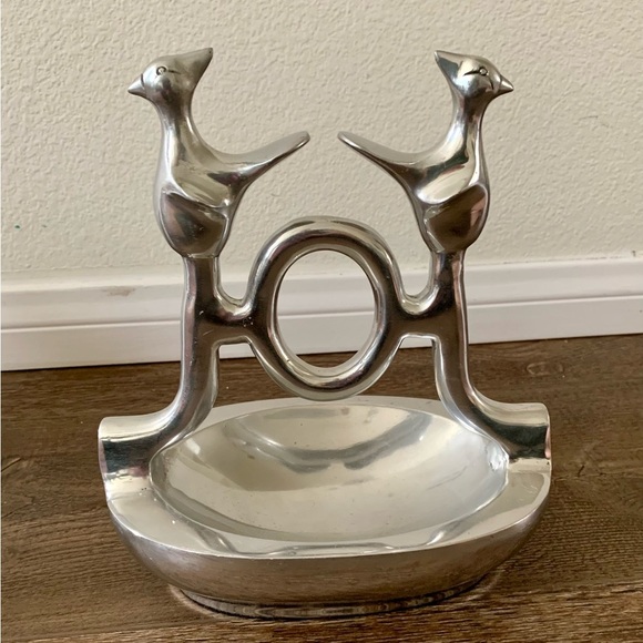 Global Views Polished Aluminum Bird Sculpture Bowl 10”